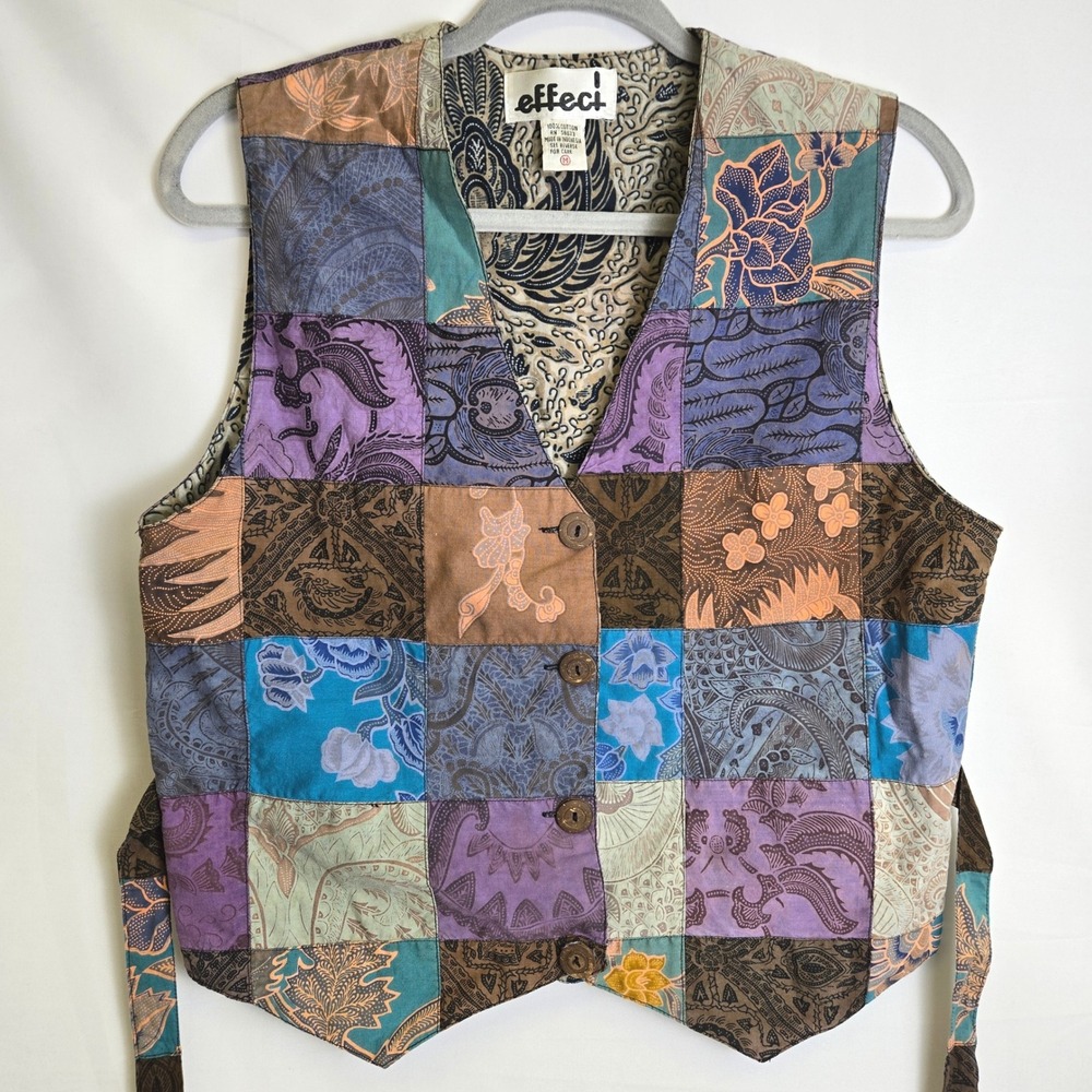 Effeci Floral Patchwork Vest 100% Cotton Made in Indonesia Medium Vintage Boho